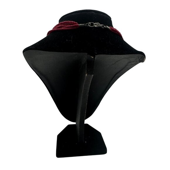 Multi-Strand Red Beaded Necklace with Oval Iridescent Glass Beads - Picture 4 of 8